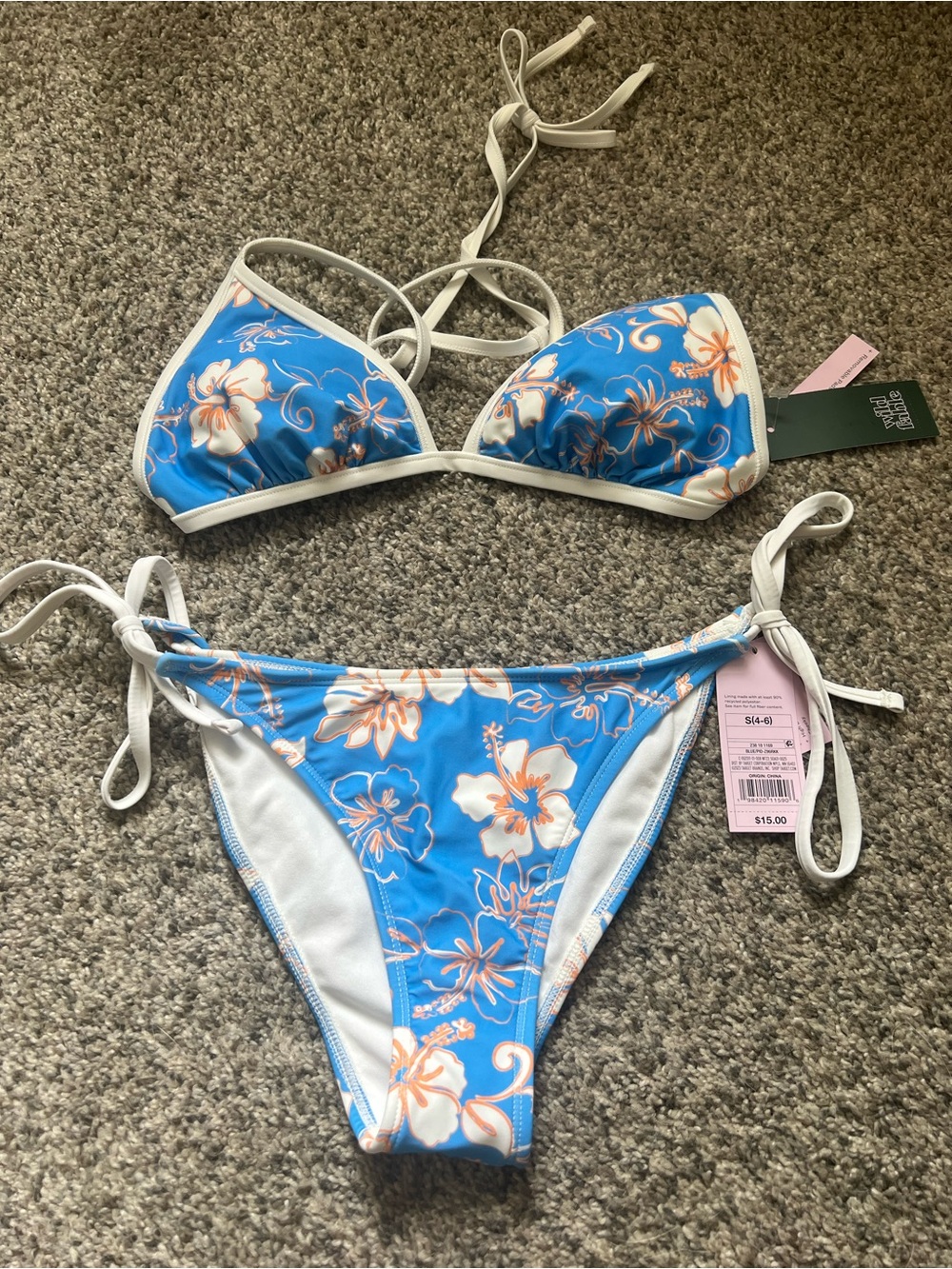 NWT Blue Floral Tie-Side Bikini Set